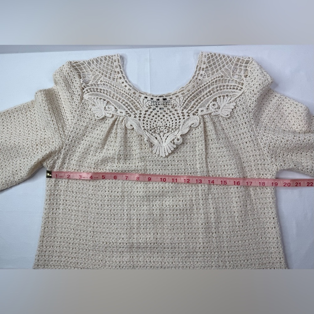 XCVI Cream Crochet Pullover Cotton Blouse Open Weave Size Medium - Picture 7 of 8